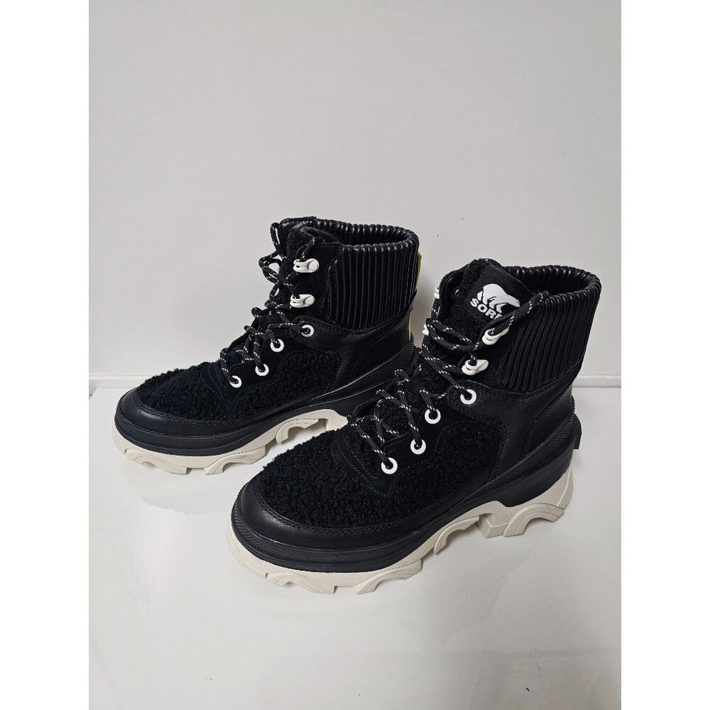 Sorel Brex Size 6 Ankle Boots Black Sea Salt Cozy Lace Waterproof